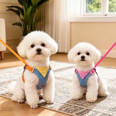 BUNNY PET 강아지 데님체크 하네스, 1개, 체크핑크