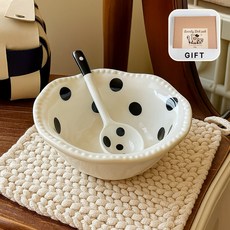 도트 샐러드 요거트 볼 접시 예쁜 그릇, 1개, 도트 샐러드볼 접시 1p,도트 스푼 1p 선물세트