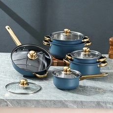 스텐냄비세트 냄비세트 코팅팬 냉비세트 인덕션신혼냄비 12pcs, 블루, 5세트, 스텐