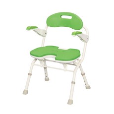 【海夫健康生活館】HEF 日本安壽 單手可收摺 自立構造 FU型大洗澡椅, 綠色, 1個