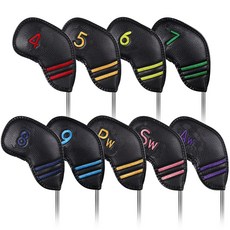 지칸디 골프 고급가죽 아이언 헤드 커버 9종 세트, 1세트, 검정색