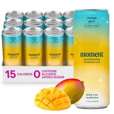 Moment Botanical Soda 청량 음료 상어 탱크 - 스파클링 과일 재미 진정과 선명도 위한 L-테아닌 아슈와간다 설탕 0 추가 카페인 12팩 [호환], 망고 칠리, 340ml