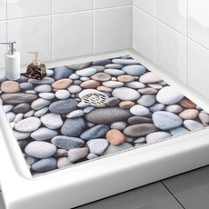 정사각형 샤워 매트 Yonala 61 x 61cm(24 x 24인치) 세련된 미끄럼 방지 샤워 매트 중앙 배수 구멍이 있는 내부 샤워용 부드럽고 다듬을 수 있는 PVC 수, 페블