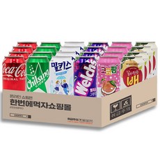 [한번에먹자] 캔음료 6종 혼합세트 ( 칠성사이다 + 웰치스 포도 + 코카콜라 + 갈아만든배 + 사랑해요 밀키스 + 코코팜 복숭아 피치핑크 ) PC방 가정용 업소용 사무실음료, 12개, 340ml