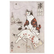 그림커튼 암막커텐 거실커텐 일본 Ukiyoe 문신 고양이 노렌 문짝 프린트 출입구 주방 침실 입구 장식 걸이식 하프, [08] 85x180cm, 128) 9  85x180cm