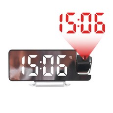 DFMEI LED大屏鏡面投影鬧鐘顯示溫度感應電子時鐘, 白燈:如圖