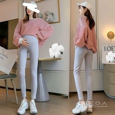티류으스 임산부 레깅스 복부 지지대 조절 가능 봄 가을 얇은 원톤 7부 스키니 팬츠 WY
