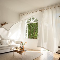 HOMEY NEST 스크래치 방지 쉬폰커튼 인테리어 안방 화이트 커텐 아일렛형 1P