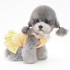 마켓에이 반려동물 체크프릴 원피스, 옐로우, 1개