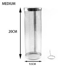 【A 優選】不鏽鋼滾動燒烤籠 燒烤架 燒烤桶 圓筒燒烤網 戶外BBQ烤肉神器, 1個, 20*9*9CM(配鉤子)