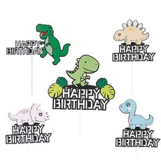 eunkkotbaendeu 恐龍蛋糕插旗 恐龍蛋糕裝飾 男童生日派對氣球, (5P 套) 恐龍蛋糕裝飾:No.19~23