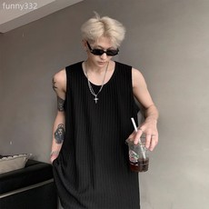 肌理感背心男士2025夏季新款美式潮牌運動寬鬆打底無袖坎肩男裝潮