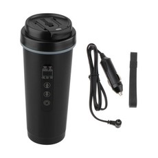 STK 316 스테인리스 스틸 라이너 커피 차 우유용 차량용 전기 주전자 보온 머그잔, 21.5cm x 9cm, 검은색
