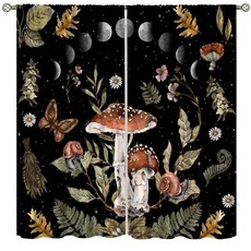 DKMQQUL Mushroom Curtains Vintage Wild Flower Gothic Witchy Moonlit Forest Plant Pattern Print Wi