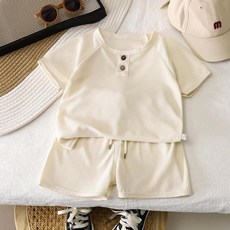 【洁白】兒童短袖套裝夏季新款男童華夫格短褲寶寶 休閒 2025夏款兩件套童裝