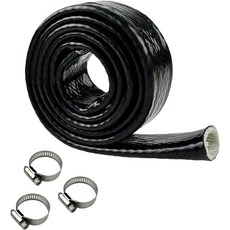 야마카토 1인치 ID 열 차폐 화재 장갑 슬리브 실리콘 코팅 유리 보호 자동차 호스 라인 및 전기 배선블랙 5피트, 1" ID x 5FT