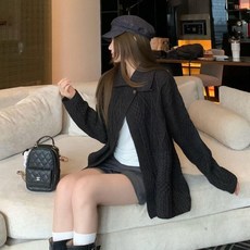 꽈배기 오픈 숄 니트 가디건 숄가디건 케이프 사선 캐주얼 데일리 오버핏 롱가디건