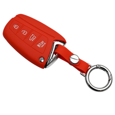 현대 그랜져HG 싼타페DM 제네시스DH 호환 자동차 실리콘 스마트키 케이스 키홀더, 4버튼_S13_SS1, 레드