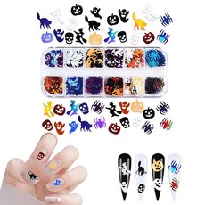 네일 홀로그램 할로윈 호박 유령 거미 스컬 마녀 네일 스팽글 극얇고 반짝이는 네일 글리터 플레이크 할로윈 파티 DIY 네일 아트 데코 파츠