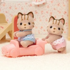 도모아 실바니안 패밀리 줄무늬 고양이 쌍둥이 인형 피규어 장난감, 1개