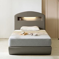 알파침대 헤이즐 LED 가죽 평상형 침대프레임, 진그레이