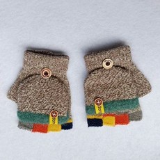 秋冬兒童仿羊絨拚色手套 半指手套 緹花寶寶手套 二用手套