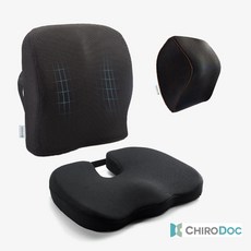 【原廠正品】Chirodoc凱洛達 舒壓記憶棉腰靠墊(黑色)-記憶枕 腰枕 靠枕 靠腰 靠背 腰墊 靠墊 汽車腰靠 坐墊, 透氣靠墊+黑色坐墊+汽車枕（組合）, 黑色