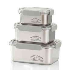 Shipshape 스텐 김치메모리 박스 냉장고 식품용기 파오차이통 스테인레스 밀폐용기 도시락 용기, 1000ml+1600ml+2800ml, 1세트