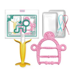 앙쥬 치발기2종세트(바나나+팔찌)-케이스2p+클립2p(색상램덤), 바나나+팔찌기린(핑크), 1개