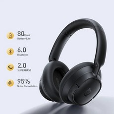 Baseus Bass BH1 NC 라이트 ANC 무선 헤드폰 - 95dB 소음차단 헤드셋 블루투스 6.0 80시간 오버이어 이어폰, Black