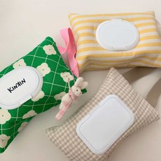 연시네 휴대용 물티슈 파우치 가방, 체크베이지, 1개