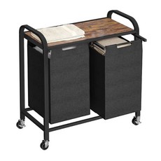 이동식빨래바구니 3단 선반 세탁바구니 세탁물 수거함, B. 더블 백 블랙