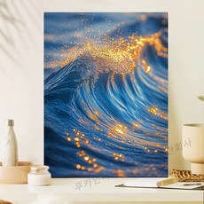 액자형 3D 사각큐빅 보석십자수 DIY 키트 캔버스 일체형 풍경 동물 꽃식물 금전운 풍수 그림 장식 선물용 40x50cm, 1개, 아름답고 푸른 바다