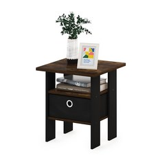 Furinno Dario 엔드 테이블 / 사이드 테이블 / 나이트 스탠드 / 빈 서랍이 있는 침대 옆 테이블 1팩 아메리카노/미디엄 브라운 450381, Amber Pine/Black