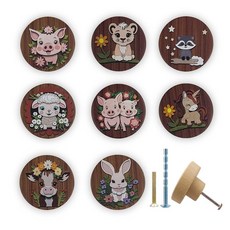 JamJam4.6cm1.8인치나무독특한캐비닛손잡이8개세트꽃사파리동물아기방드레서서랍가구손잡이및손잡이포함돼지호랑이122674, JamJam4.6cm1.8인치나무독특한캐비닛손잡이8개세