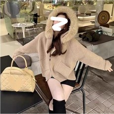 서진맘 여성 캐주얼 후드 여우털(인조털) 니트 집업 자켓