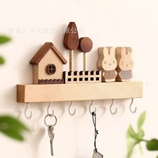 可愛實木掛鉤置物架 鑰匙掛鉤 牆面壁掛收納架, 鑰匙掛鉤01-白鉤, 1個
