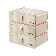 簡約奶油風抽拉疊加內衣襪子收納盒(16格/無格)衣物收納 小物收納 桌面抽屜收納箱, 3個, 奶油