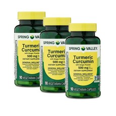 스프링밸리 터메릭 커큐민 500mg 캡슐 Spring Valley Turmeric Curcumin Vegan, 3개, 90정