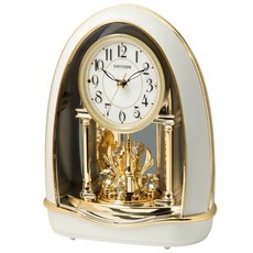 RHYTHM CLOCK 日本麗聲 時尚珠光白金邊 施華洛世奇水晶 旋轉光控音樂座鐘 型號：4RH795WU03【神梭鐘錶】