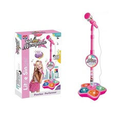 kid star 兒童麥克風玩具組，可調節高度，內建音樂伴奏，炫彩燈光效果, 粉色, 1個