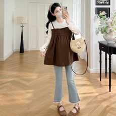 봄 임산부 외출복 캐주얼 페이크 투피스 임산부 긴팔티 라운드 임부 티셔츠 빅사이즈 임부복 긴소매 상의 YSQ