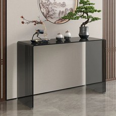 복도 강화유리 콘솔 화장대 철제 현관 투명(00x40x75) 장식장 테이블, L. 60x40x85 블랙 유리 높이 확장형 버전