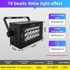 휴대용 공냉식 그리드 유형 경화 램프 365nm 395nm LED UV 램프 3D 인쇄 노출 고에너지 그림자 없는 접착, 02 8 beads 400W, 04 UK Plug, 02 405nm