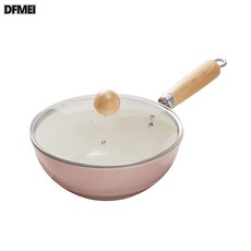 DFMEI 櫻花粉陶瓷煎鍋一人食不粘鍋寶寶輔食鍋通用爐竈小炒鍋, 1個, 24-內白外粉炒鍋無蓋, 如圖