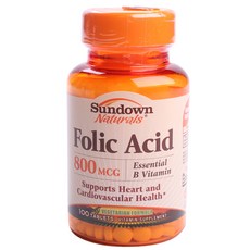 Sundown Naturals 葉酸 800mcg 片劑 無糖 無麩質, 100顆, 1罐