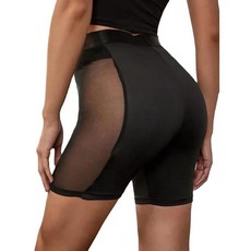 COSYOU 여성용 사이드 메시 반바지 섹시 하이 웨이스트 콘트라스트 시스루 체육관 부티 반바지 스키니 레깅스 클럽 스트리트웨어