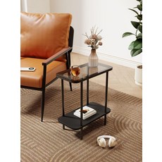 소파 협탁 옆 이동식 거실 수납 원형 북유럽 선반, 20 x 40 블랙 프레임+유러피언 그레이