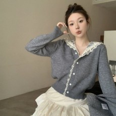 COSYEVNO 여성 니트 추동 브이넥 후드 레이스 빈티지 빅사이즈 심플 패션 버튼 상의 CXJcs-49