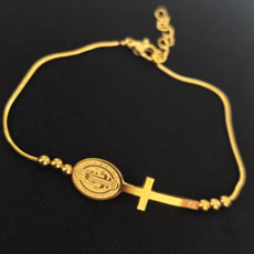 천주교 십자가 팔찌 슬림 분도패 성 베네딕토 메달 가톨릭 by 셀레르, 골드, 1개